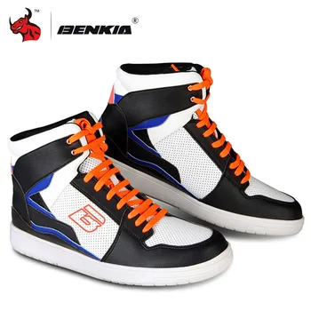 

BENKIA Motorcycle Boots Summer Breathable Motorbike Riding Shoes Men Casual Shoes Microfiber Leather Moto Motocross Boots