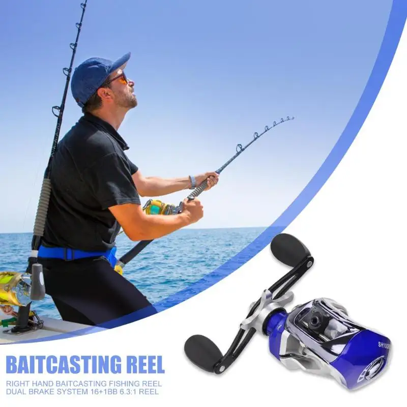 Правая рука baitcasing катушка Магнитная двойная тормозная система 16+ 1BB 6,3: 1 Передаточное отношение низкий профиль приманка литье катушка рыболовные снасти