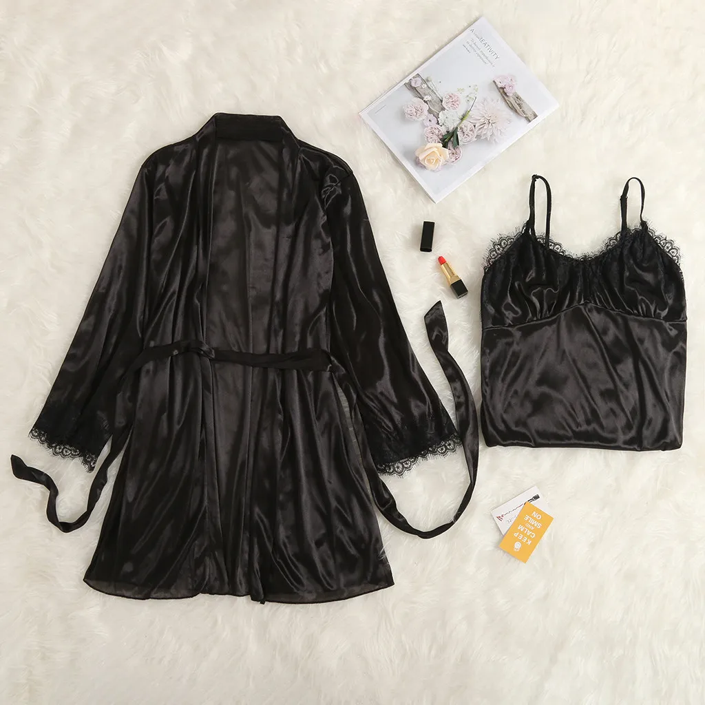 Ночную рубашку сексуальные Для женщин кружевное белье Ночное белье нижнее белье Белье для сна, одежда для детей 2 предмета в комплекте, модные полиэстер однотонные майки с завышенной талией наборы для ухода за кожей