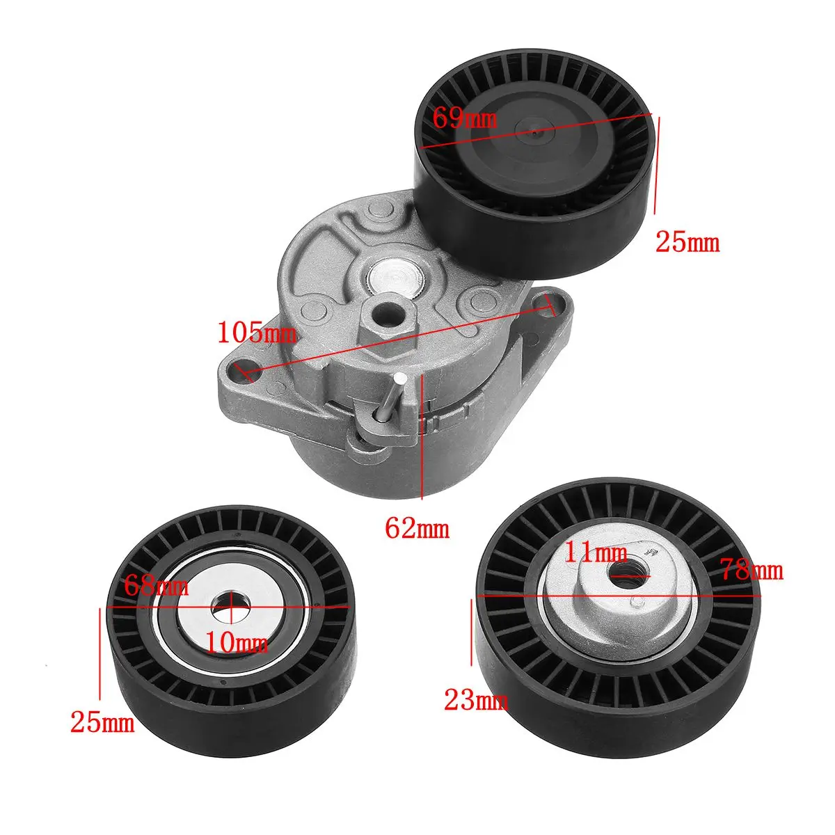 Set Of Belt Tensioner + Idler Pulley Kit Replacement For Bmw E36 E39 E46 E53 11287841228 Belts