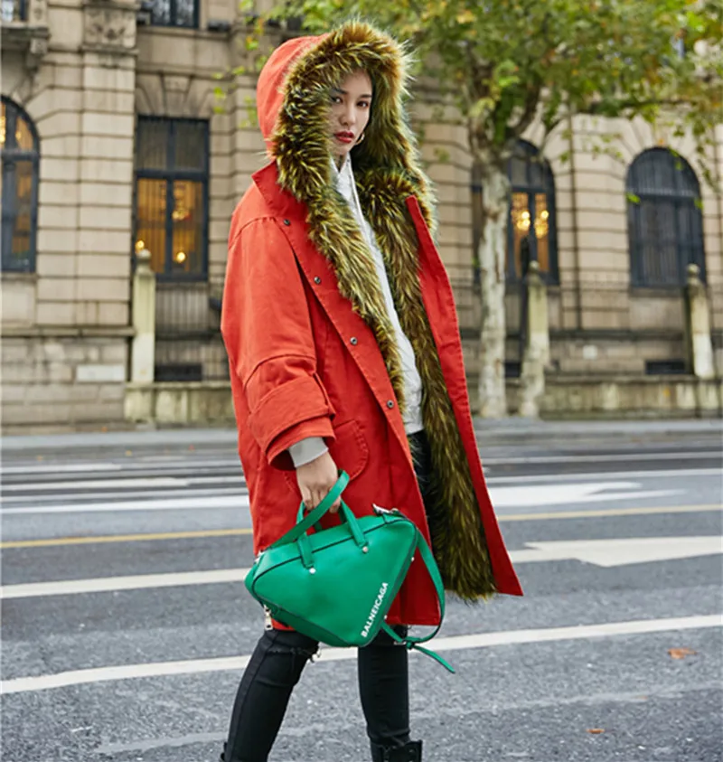 

Europe And America Gold Large Fur Collar Joint Cotton Coat Loose-Fit Hooded Profile Parka Cotton Overcoat Winter Pz278