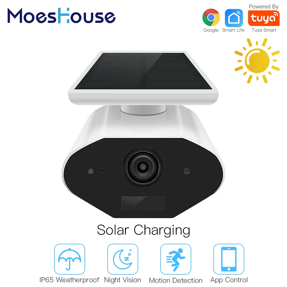 Tuya Smart Camera Outdoor Solar Camera HD 1080P Network Two-way Audio IP65 Wiring Free Work with Google Assistant