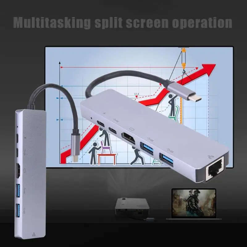6 в 1 USB C концентратор 2 USB HDMI 4 K/2 type-C/RJ45 адаптер для MacBook Pro Gigabit LAN док-станция Usb разветвитель