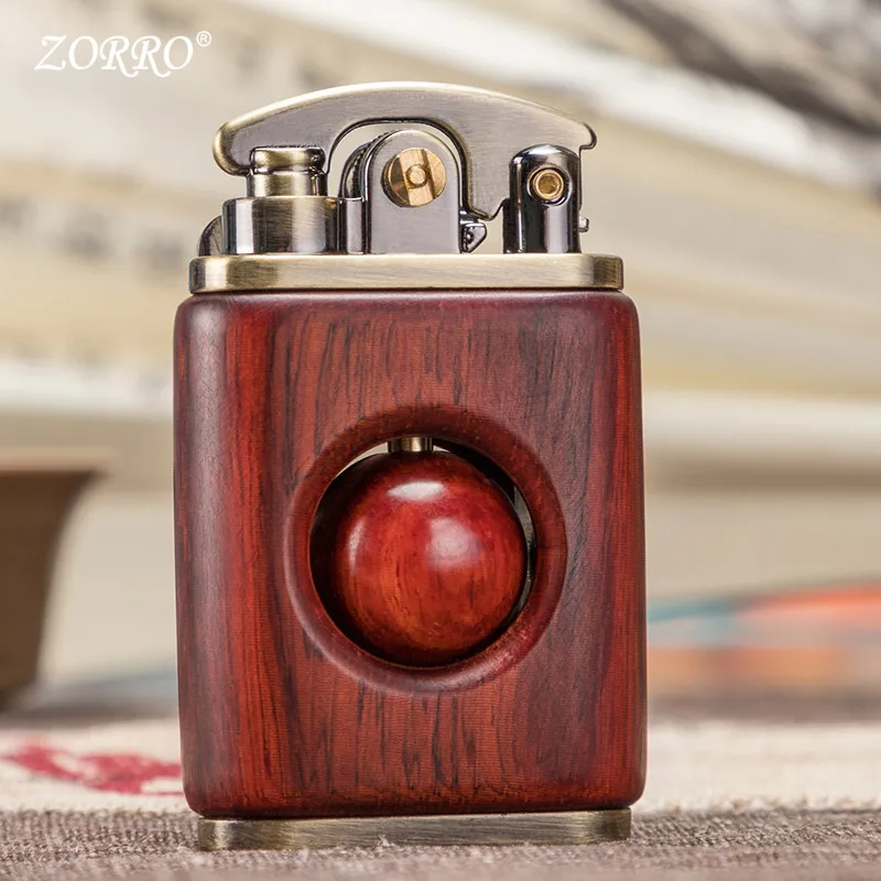 Zorro Lighter Rocker Retro Creative Shipping Pearl Sandalwood Grinding Wheel Personality Kerosene Lighter