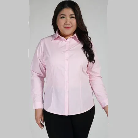Clobee женская блузка оверсайз 3XL-10XL Плюс Размер Женская рабочая одежда рубашки длинный рукав отложной воротник хлопок блузки M690 - Цвет: pink V neck