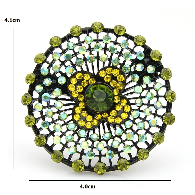 Wuli&baby Green Rhinestone Round Brooches Women Alloy Flower Weddings Banquet Brooch Pins New Year Gifts