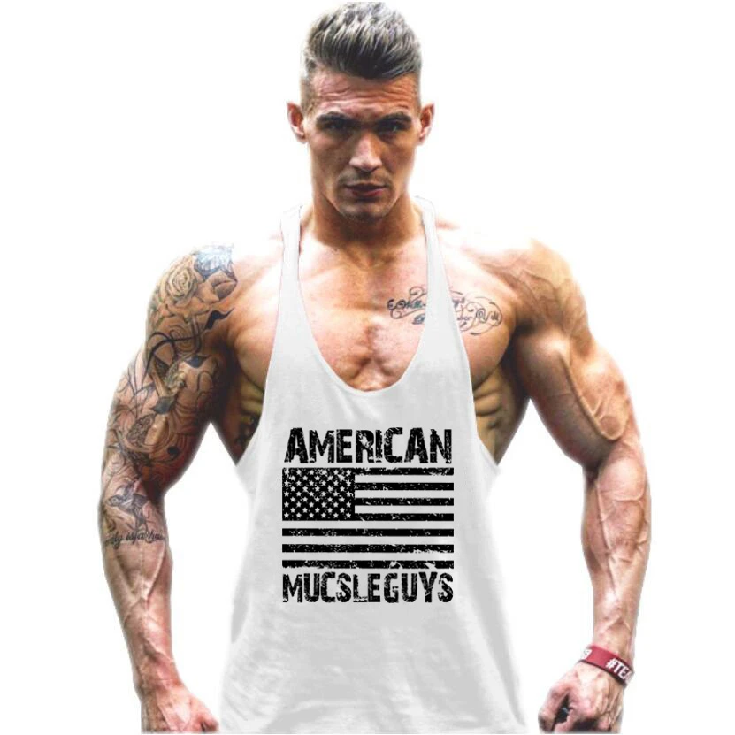 Brand Gym Clothing Bodybuilding Mens Back Tank Top Vest Muscle Fashion Sleeveless Stringer Singlets Fitness Workout Sports Shirt