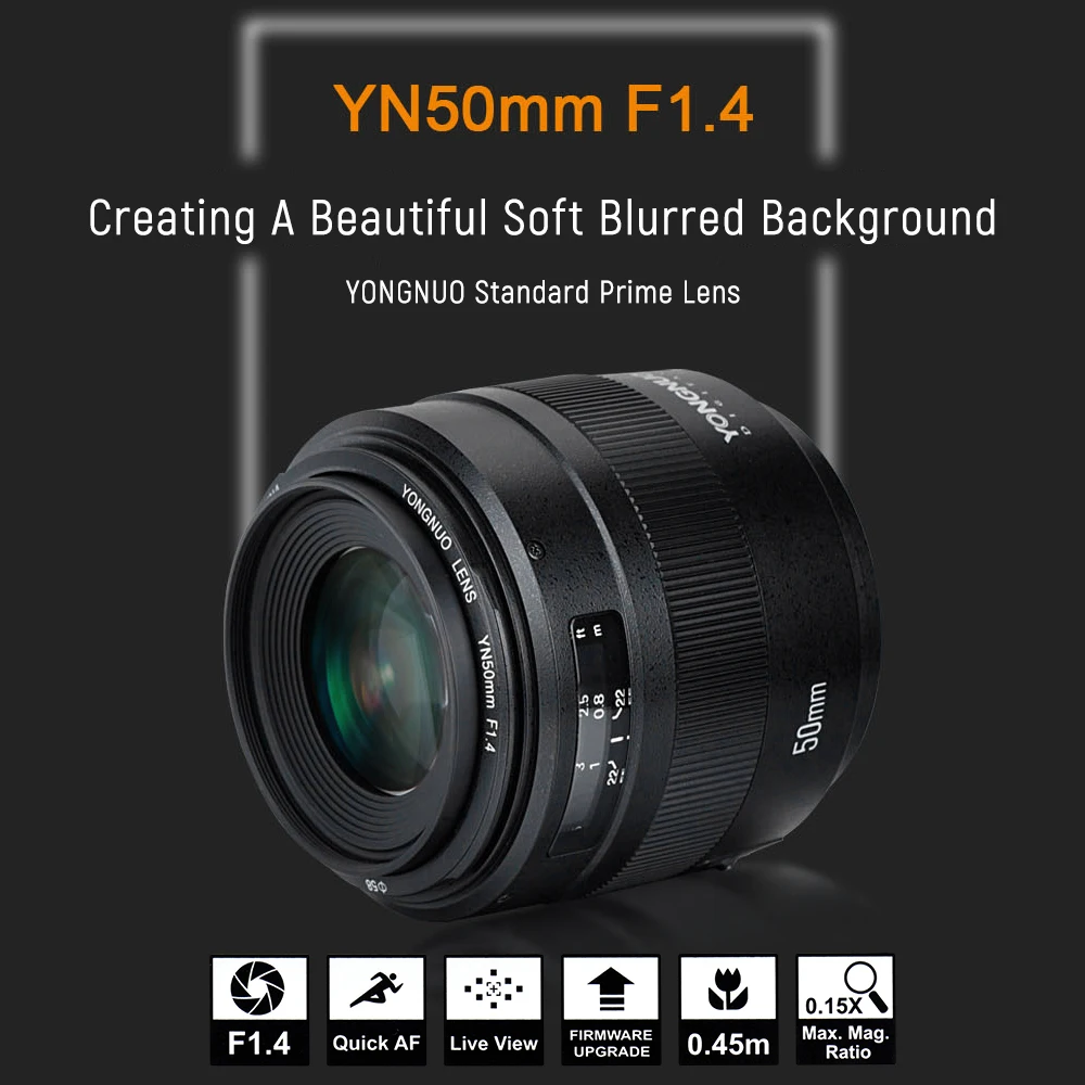 YONGNUO YN50mm объектив YN50mm F1.4 стандартное фиксированное фокусное расстояние объектив Большая диафрагма Авто фокус объектив для Canon EOS 70D 5D2 5D3 600D DSLR камеры