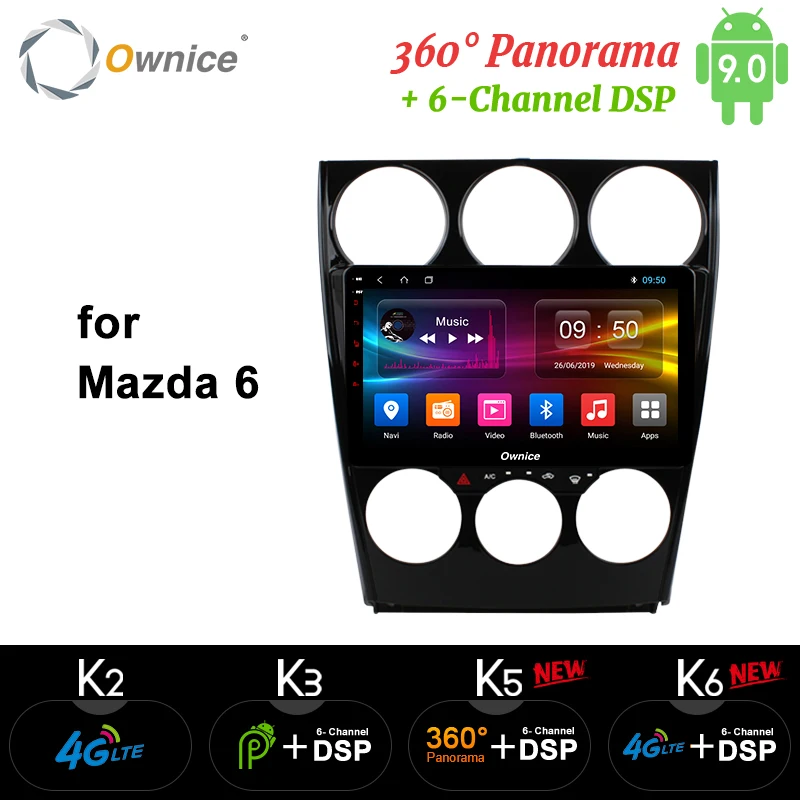 Автомобильный DVD-плеер Ownice k3 k5 k6 Android 9 0 для Mazda 6 Ruiyi 2006 2007 2008 2009 2010 -2015 GPS Navi 360 Panorama 4G
