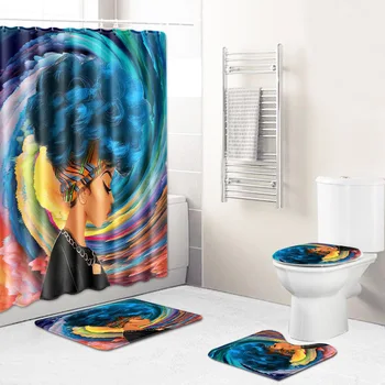 

African Women's New Creative Shower Curtain European and American Cross-Border Supply Wholesale Graphic Customization Bathroom