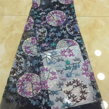 

Latest African Embroidery Tulle Lace Fabric 2020 High Quality French Lace Fabric With Sequins 5 Yard for wedding dress x83-47