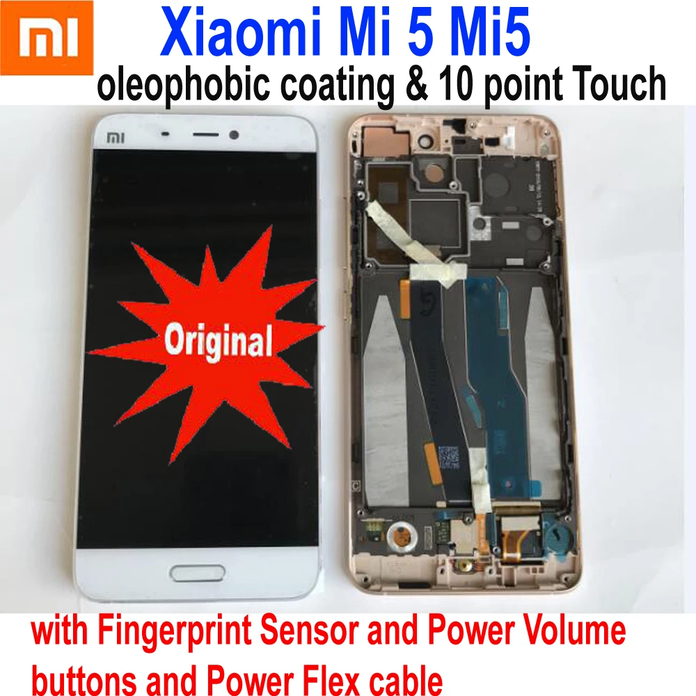 

Original New Glass Sensor For Xiaomi 5 Mi 5 Mi5 M5 LCD display Touch Panel Screen Digitizer Assembly with frame + Fingerprint
