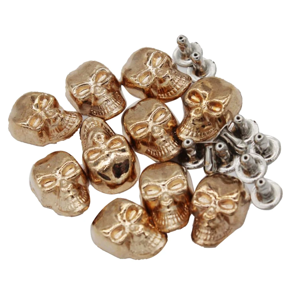 10 Sets Skull Studs Rivets Punk Rock Spikes Shoes Bags DIY Leather Craft 9x16mm