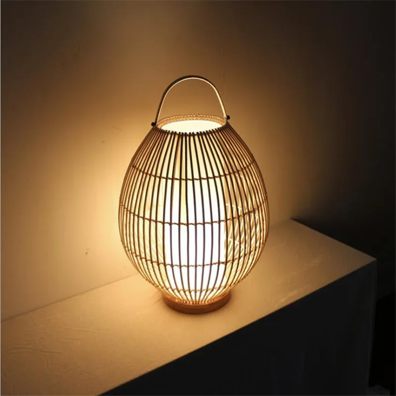 

Modern Chinese Wicker Table Lamp for Foyer Bed Room Bar Apartment Decor Hand Knitted Creative Desk Light 1911