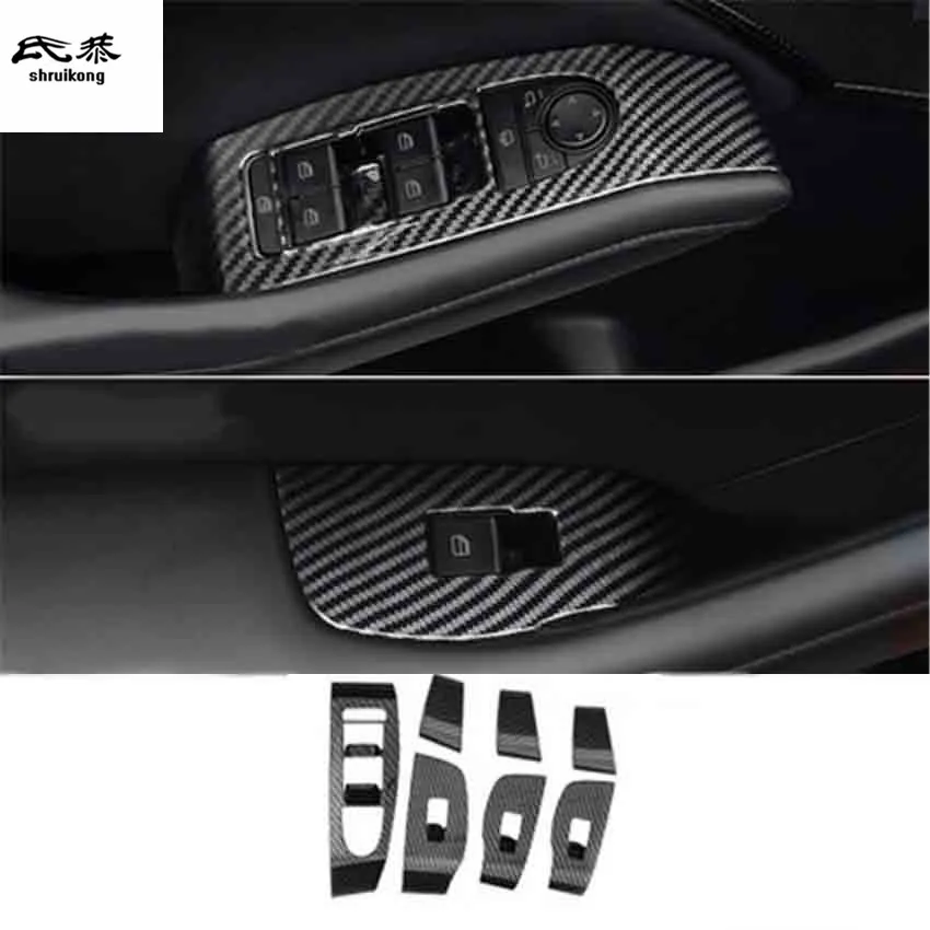 

7pcs/lot ABS plastic material carbon fiber grain car window lift panel decoration cover for 2020 Mazda 3