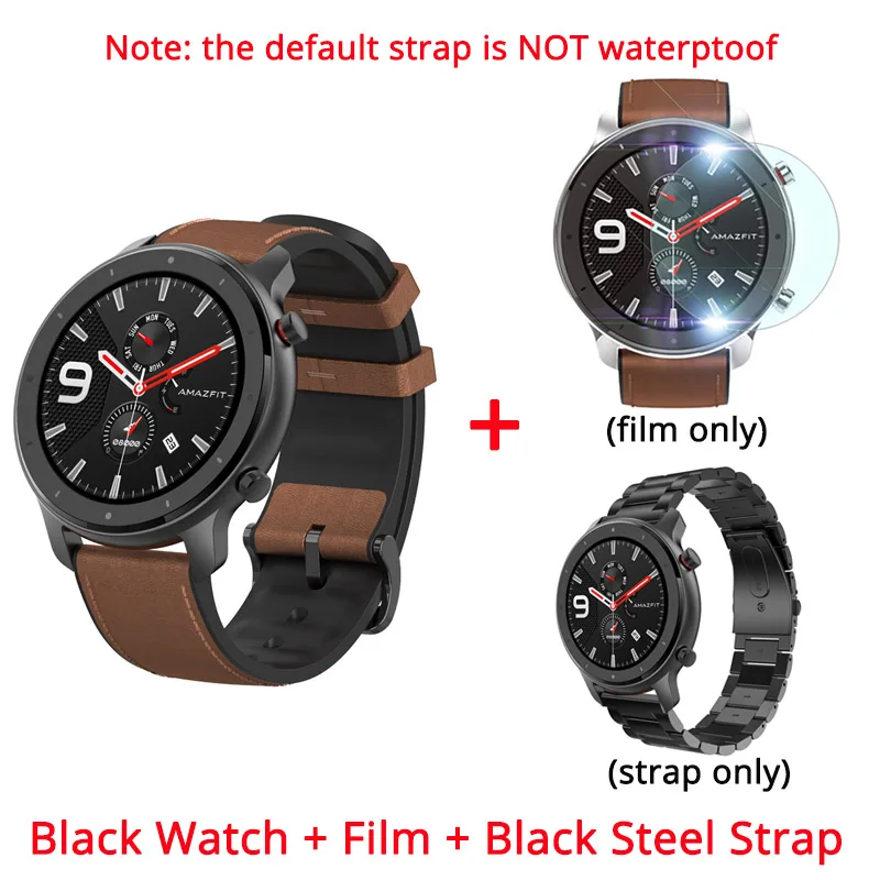 black n black steel Оригинальные Huami Смарт-часы AMAZFIT GTR 47 мм 5 АТМ водонепроницаемые часы 1,3" AMOLED gps+ ГЛОНАСС умные часы мужские 24 дня батарея - Цвет: black n black steel