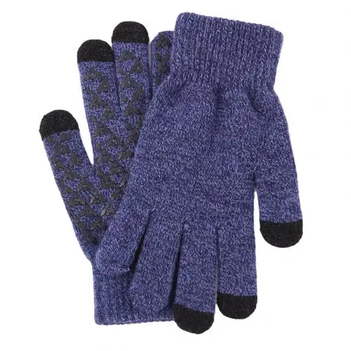 Dark Blue Зимние мужские вязаные перчатки с сенсорным экраном, толстые теплые варежки на весь палец - Цвет: Dark Blue