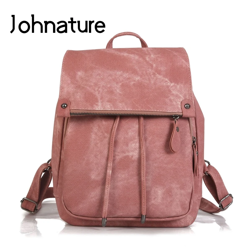 

Johnature 2019 New Softback Pleated Solid Cover Arcuate Shoulder Strap Silt Pocket Soft Handle Preppy Style Women Backpack