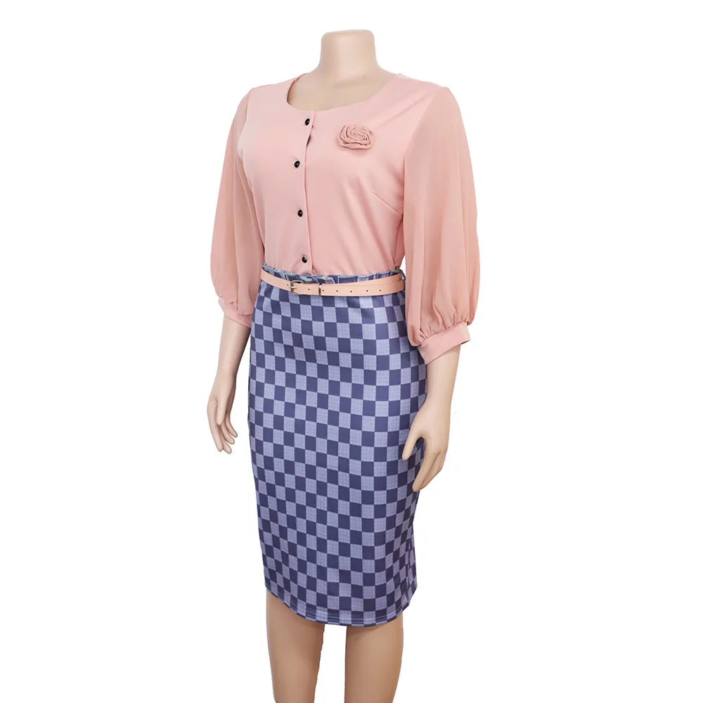 Размера плюс Дашики африканские платья для женщин плед печати Shenbolen Анкара Элегантный шифон лоскутное офисное платье-карандаш Вечерние