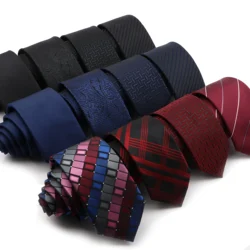 Fashion Black Men's Tie Stripe Solid Color Plaid 6cm Bule Red Neckties Accessories Daily Wear Cravat Wedding Party Gift For Man