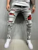 Men's Ripped Jeans Fashion Grid Beggar Patches Slim Fit Stretch casual Denim Pencil Pants painting Jogging trousers ► Photo 3/6