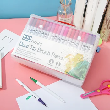 

100 Colors Marker Liner Drawing Watercolor Marker Pens Twin Head Brush Pen Painting Art Supplies