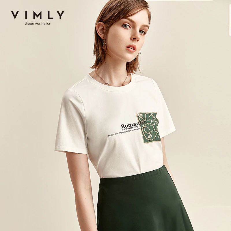 Vimly 2020 летняя Лоскутная футболка с буквенным принтом Vogue, женские тонкие повседневные топы с коротким рукавом и круглым вырезом, F1901|Футболки| | АлиЭкспресс