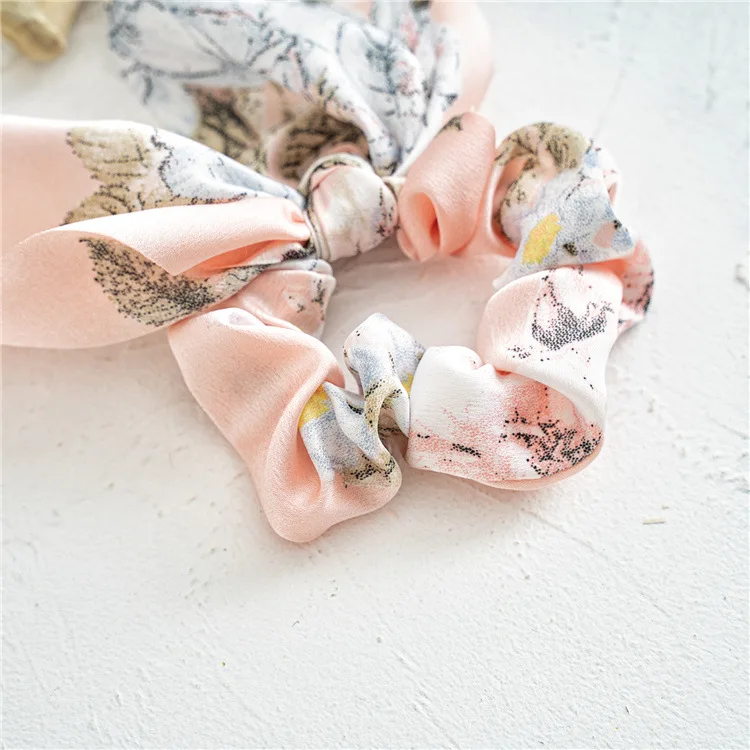 hair clips for thick hair Bestilk 2021 New Satin Floral Print Women's Hair Scrunchie Elastic Hair Large Scarf Bands Hair Tie Rubber bands for Girls crocodile hair clips