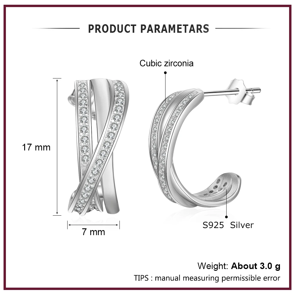 Серебряные серьги-каффы 925 пробы, витые серьги из кубического циркония для женщин, серебро 925, серьги-кольца, ювелирные украшения(Lam Hub Fong