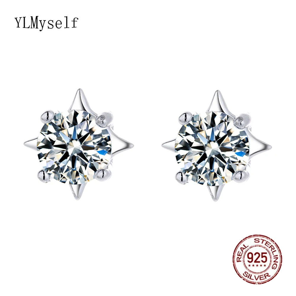 

Real 5mm Moissanite stone Post Earrings Star Stud design Solid 925 Silver Metal Fine Jewelry For Women