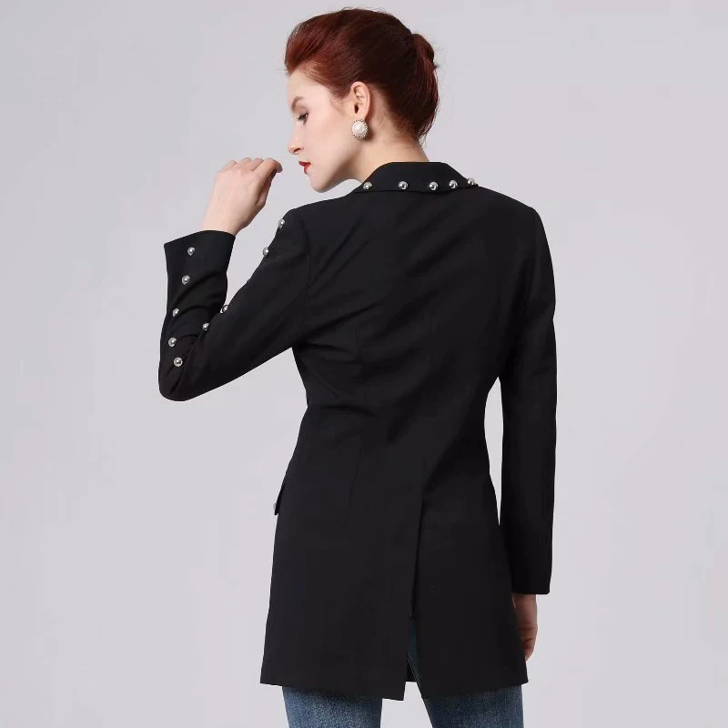 Ideal AELESEEN 2020 Spring Office Lady Long Coat Women Luxury Metal Buttons European Casual Wearing Singl