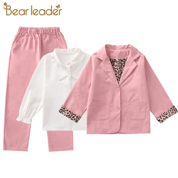

Bear Leader Teenagers Girls Autumn Formal Clothing Sets 3PCS Leopard Print Sleeve Coats and T-Shirt and Pants Fashion Outfits