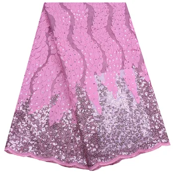 

Pink African Dry Lace Fabric Embroidered Nigerian Sequins Lace Fabric High Quality French Tulle Lace Fabric For Wedding 1798