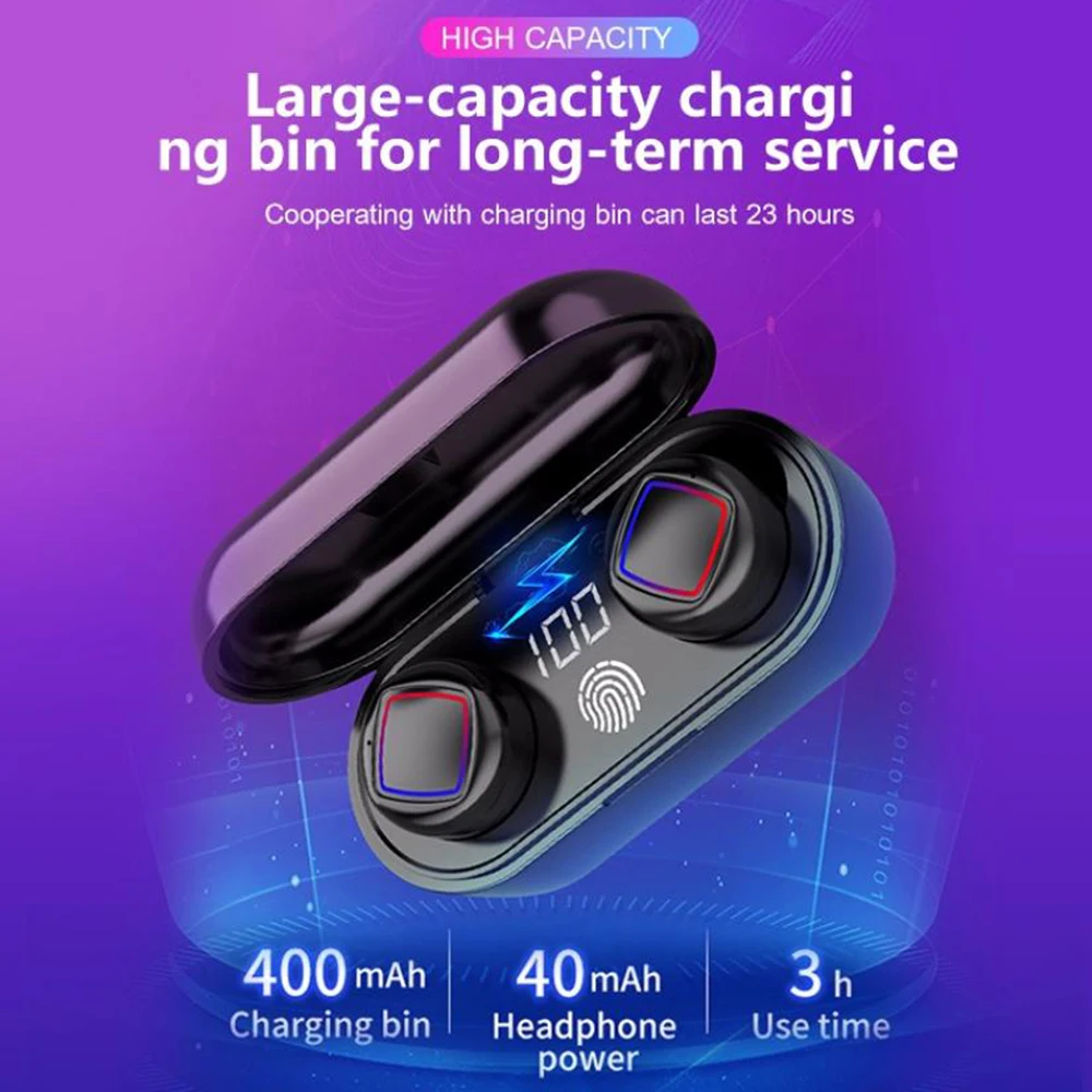 B19 TWS Bluetooth 5,0, беспроводная bluetooth-гарнитура, светодиодный, Цифровые сенсорные наушники, спортивные, беспроводные наушники, зарядная коробка для телефонов