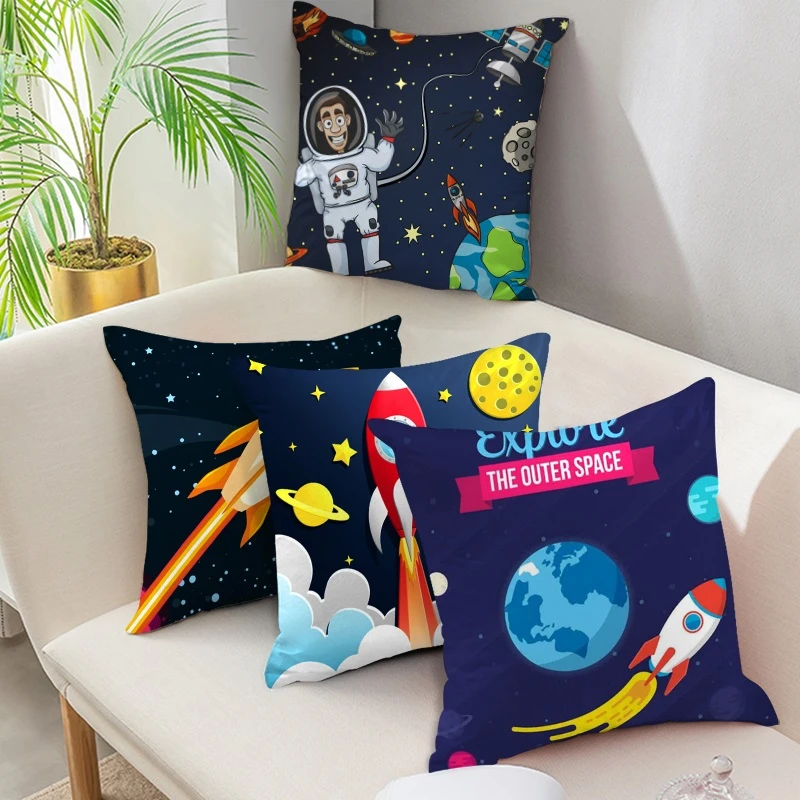 Cartoon Cushion Cover Astronaut Rocket Pillow Case Home Chair Outer Space Decor Cartoon Cushion Cover Astronaut Rocket Pillow Case Home Chair Outer Space Decor