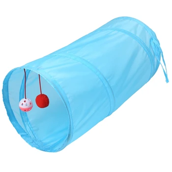 

Pet Cat Tunnel 2 Holes Play Tubes Balls Collapsible Crinkle Kitten Toys Puppy Ferrets Rabbit Play Dog Tunnel Tubes Light Blue