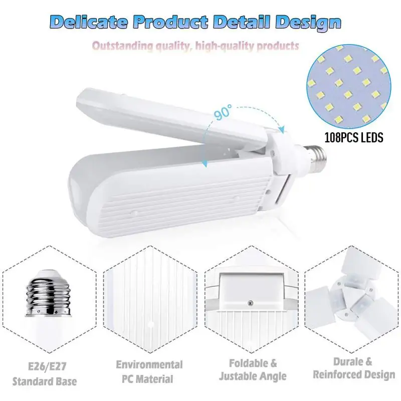 

60W LED Garage Lamp Deformable Three-Leaf Folding lamp, Home Garage Ceiling Light LED High Bay Industrial lighting for workshop