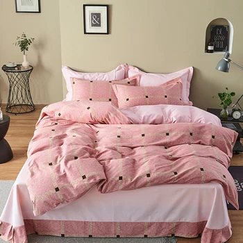 

Pure cotton sanding duvet cover set stripes checks quilt cover flat bed sheet pillowcases 4pcs Twin Queen King