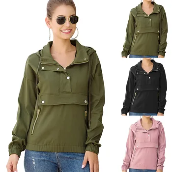 

Original design autumn and winter women's loose casual coat hooded top