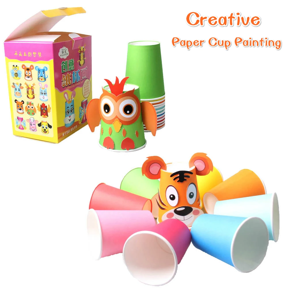 Paper Cup Sticker Drawing Toys For Children DIY Creative Knutselen Kinderen Handmade Cartoon Kids Birthday Gift Educational Toys