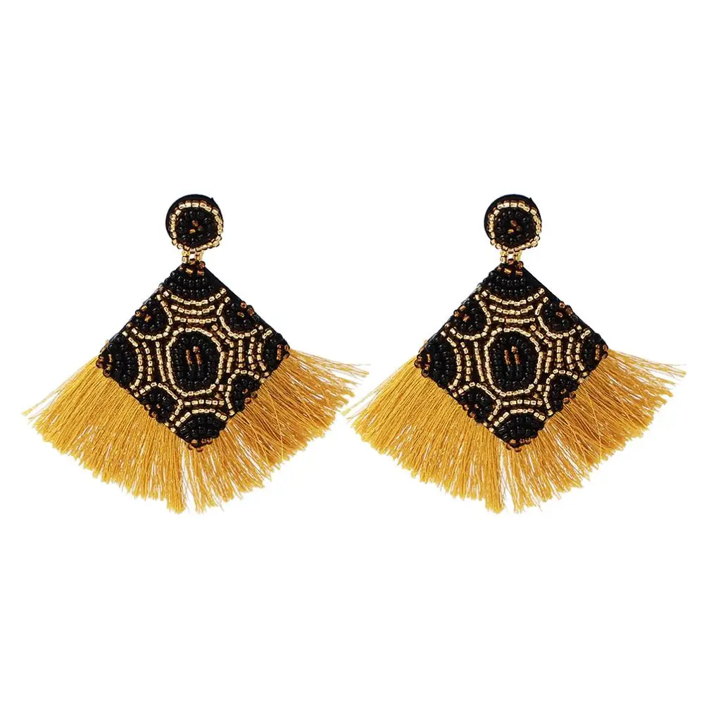 Yellow Earrings MANILAI, богемные длинные серьги с кисточками и бусинами для женщин, ручная работа, серьги-подвески, этнические ювелирные изделия - Окраска металла: Yellow Earrings
