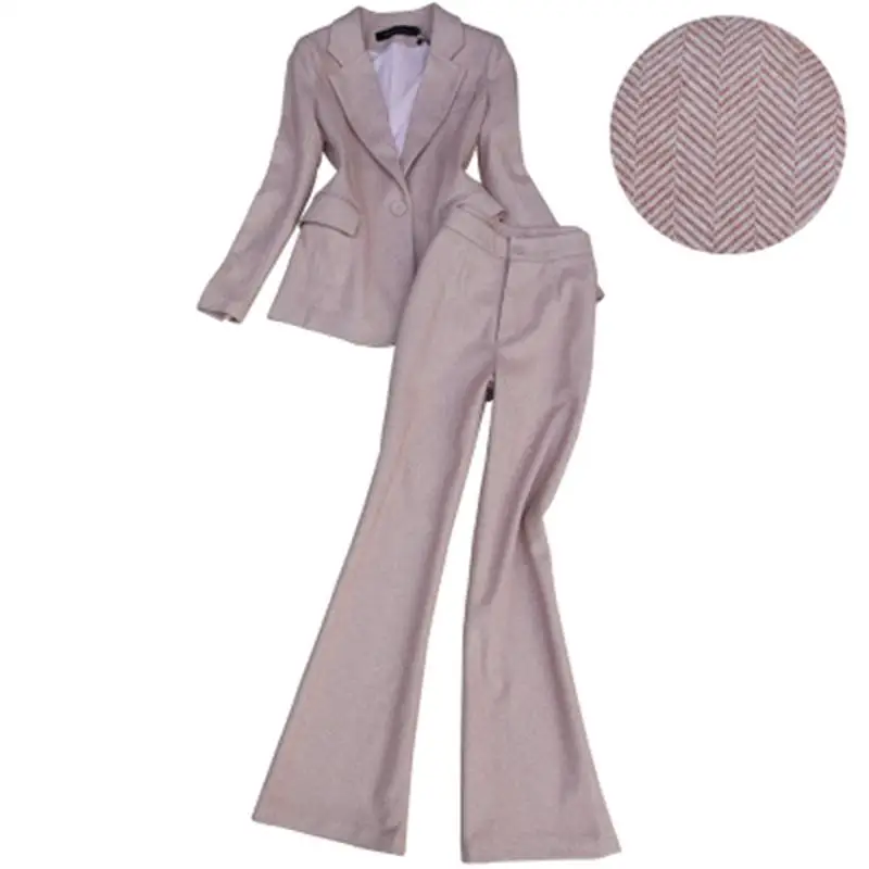 Fashion suit female two-piece women's Spring winter New Woolen Herringbone pattern + high waist pant Two-piece set | Женская одежда