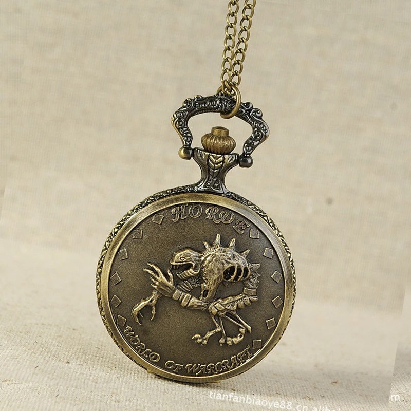 

Quartz pocket watch World of Warcraft Theme Embossed Pendant Watch Vintage Casual Men Bronze Chain Gift