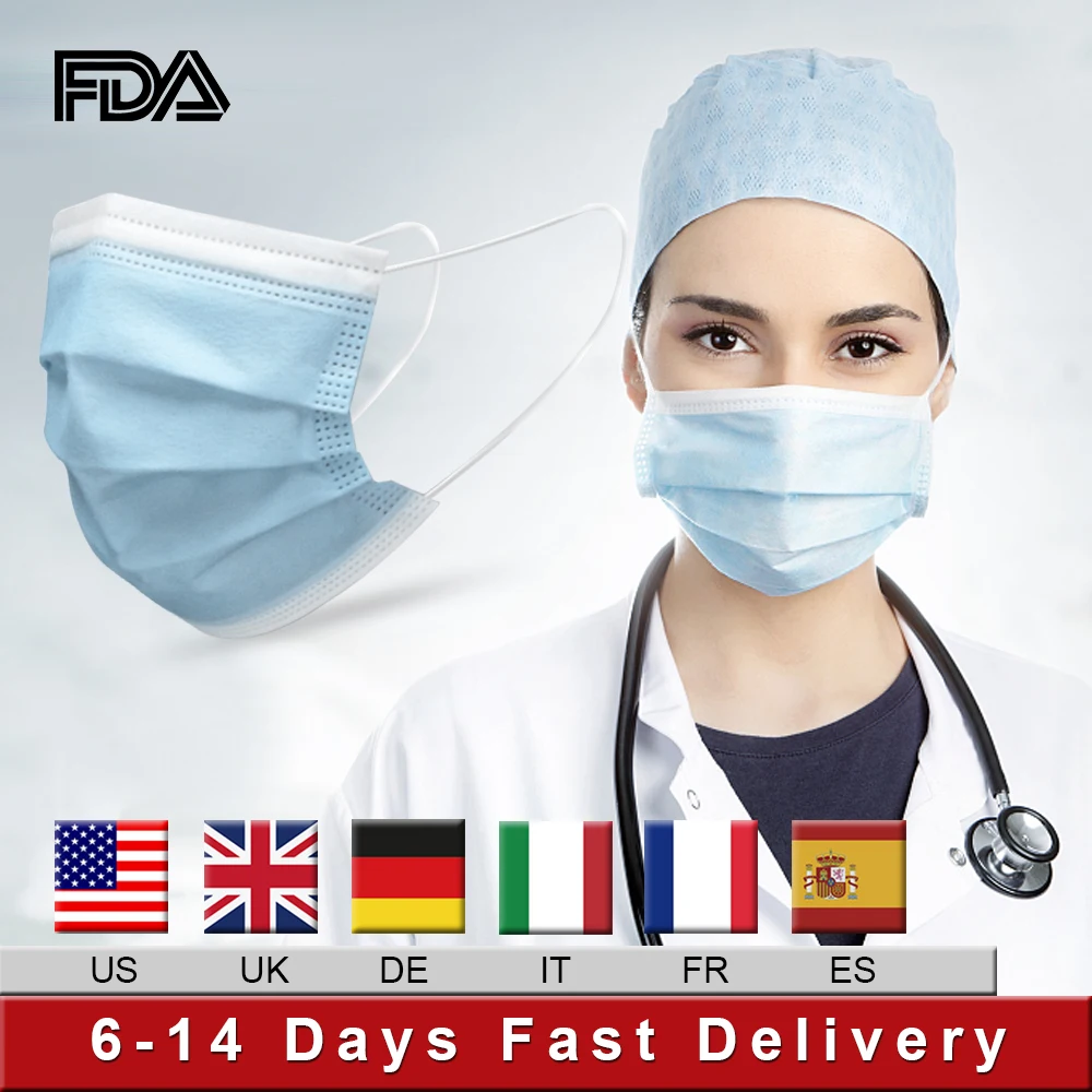 

50pcs Disposable Earloop Masks 3 Layers 95% Meltblown Cloth Dustproof PM2.5 Maldehyde Face Same as KN95 Mask