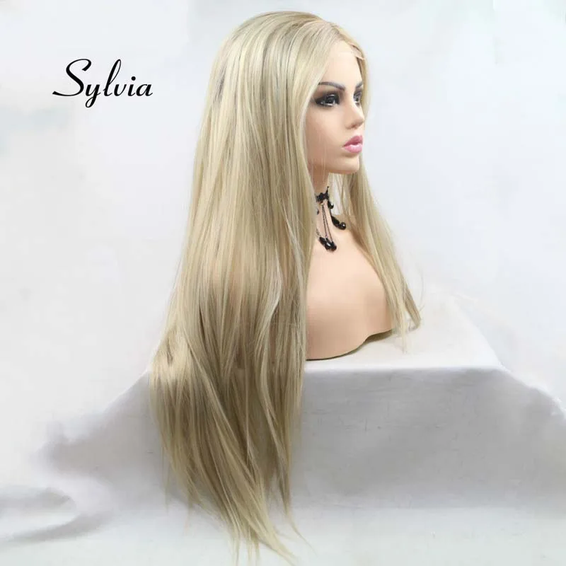 Sylvia U Часть Кружева Омбре парики для женщин волосы длинные шелковистые прямые волосы парики термостойкие волокна парики с длинными волосами дешевый парик