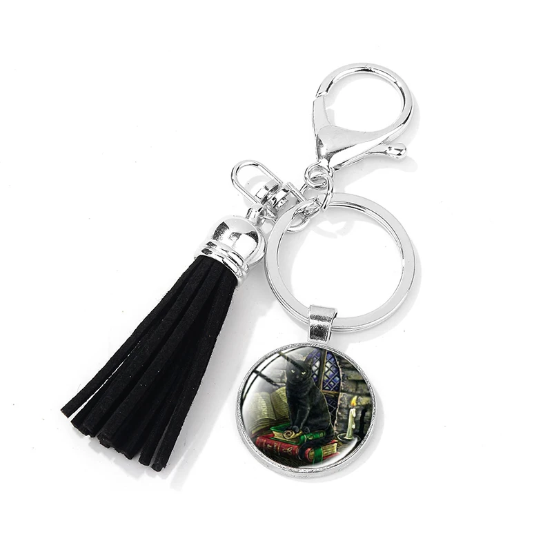 Style 12 SIAN Wicca Черный кот стимпанк кисточкой брелок Wicca n пентаграмма Хэллоуин котенок шаблон стекло драгоценный камень брелки для женщин сумка безделушки - Цвет: Style 12