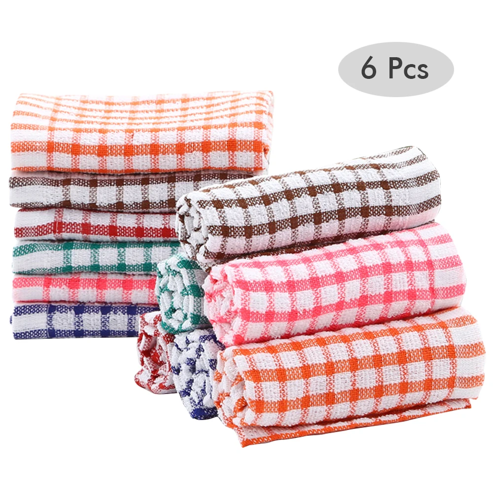 6pcs Cotton Kitchen Tea Towels Absorbent Lint Free Catering Restaurant