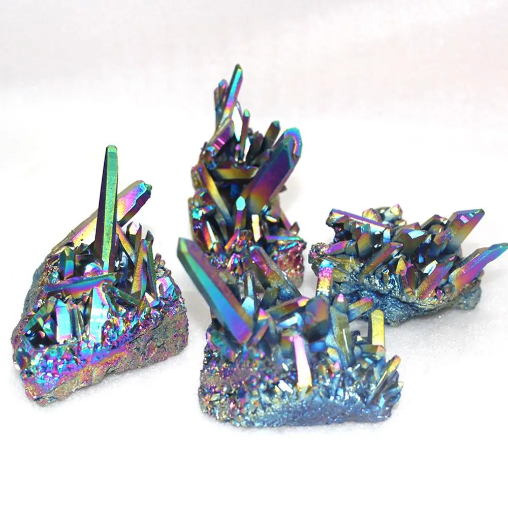 

Natural Quartz Crystal Titanium Rainbow Cluster VUG Mineral Specimen Healing