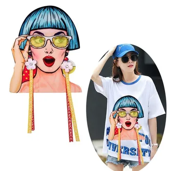 

New Fine Cartoon Printing Beauty Girl Big Cloth Embroidery Stickers for Clothing Sew On Sexy Girl Appliques Diy Frenulum Decor