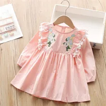 Детские платья-рубашки для девочек, осеннее платье с длинными рукавами и вышивкой Милая одежда принцессы для девочек возрастом 2, 3, 4, 5, 6, 7 лет